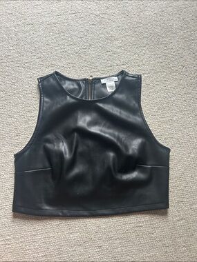 Aritzia Faux Leather Black Cropped Tank Top